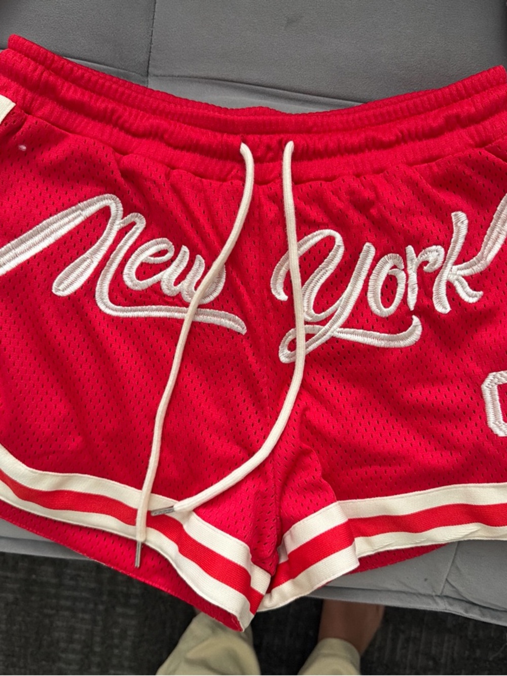 Princess Polly Red Mesh 'New York' Athletic Shorts with White Trim